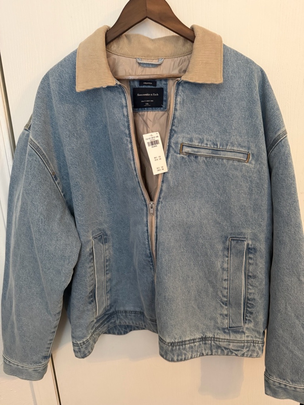 Abercrombie & Fitch Light Blue Denim Jacket with Tan Collar
